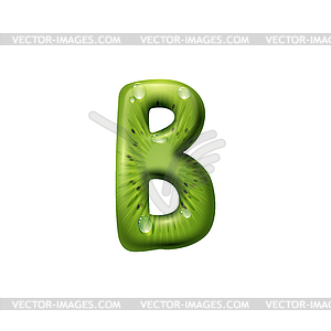 Letter B of kiwi with seeds, ABC and water drops - vector clipart