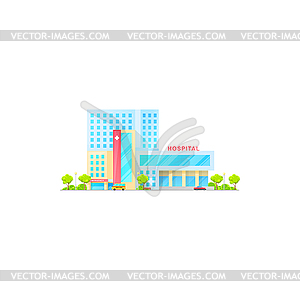 Emergency center hospital and ambulance - vector clip art