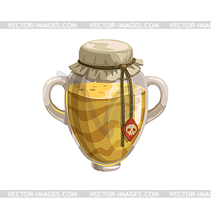 Mystery drink in jar with handles and skull label - vector clipart