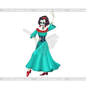 Mexican woman dancer with catrina calavera skull - vector clipart