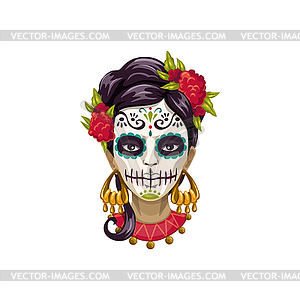 Catrina skull, hair decorated by flower - vector clipart