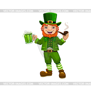 Patricks day leprechauns with beer smoking pipe - vector clipart