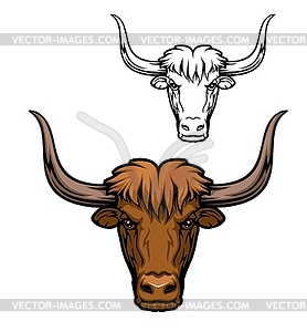 Yak animal head mascot of brown ox bull - vector image