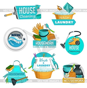 House cleaning, laundry and washing service icons - vector clip art