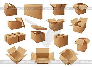 Картонные пакеты, коробки для доставки, посылки, пакеты - иллюстрация в векторе