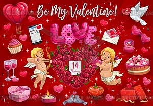 Be My Valentine, cupid angels and hearts - vector image