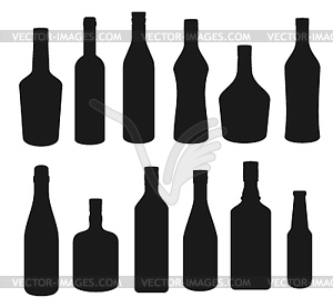 Drinks and alcohol beverages bottles silhouettes - vector clipart