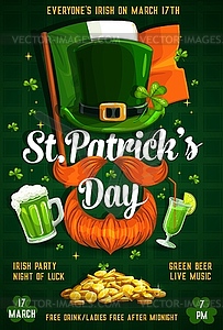 St. Patricks day signs Irish flag, leprechaun beer - vector clipart