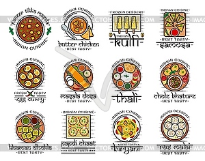 Indian food, India cafe restaurant dishes menu - vector image