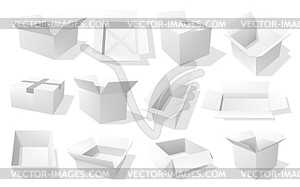 Картонная коробка из белой бумаги, упаковка, макеты - изображение в векторе / векторный клипарт
