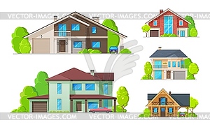 Частные дома, жилые объекты недвижимости - векторный эскиз