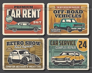 Auto service, rarity car repair retro posters - vector clipart