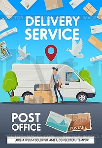 Post mail delivery, post office courier shipping - vector image