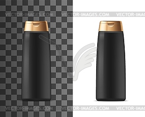 Shampoo, shower gel black cosmetic package bottle - vector image