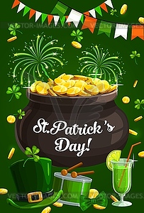 Ireland Patricks Day, fest fireworks, shamrock - color vector clipart