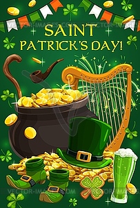 Irish leprechaun gold, green shamrock. Patrick Day - vector clipart