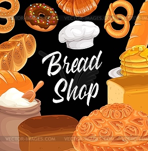 Bread shop wheat pastries, baguette and croissant - vector image