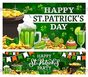Patricks day Irish holiday, treasures and drinks - vector clip art