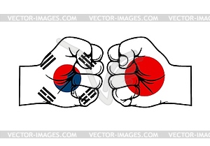 Fists with Japan and South Korea. Trade war - royalty-free vector clipart