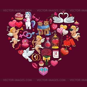 Valentines Day gifts, Cupids, symbols heart - vector image