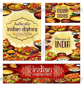 Indian cuisine food and desserts, cafe menu - vector clipart