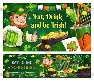 St Patricks day shamrock, leprechaun, Irish beer - vector image