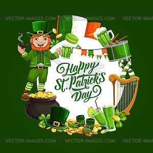 Patricks feast holiday symbols, food and drinks - vector image