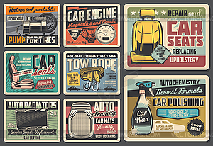 Spare parts vintage retro metal signs - vector clipart