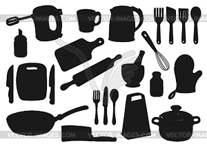 Kitchen utensil, appliance silhouettes - vector image