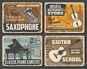 Saxophone, guitar, piano and violin - vector clip art