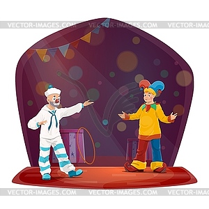 Big top circus, sailor and jester clowns - vector clipart