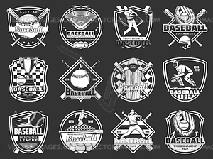 Baseball sport monochrome icons - vector image