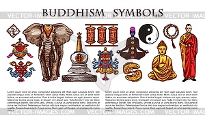 Buddhism religion symbols and characters - vector clip art