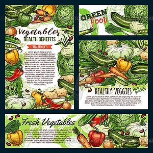 Vegetables and green veggies, farm food sketch - vector image