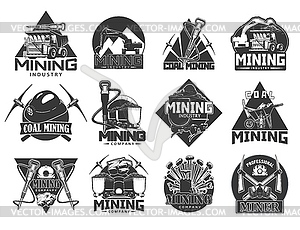 Mining industry, coal extraction icons - vector clip art