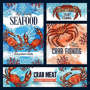 Crab fishing, seafood and crustacean meat - vector clipart