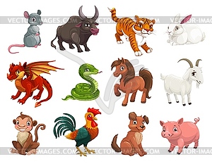 Chinese horoscope cartoon animals - vector image