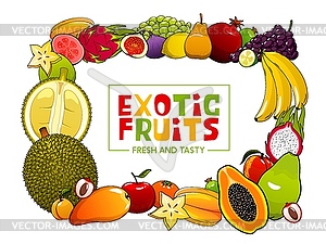 Summer food frame of exotic tropical fruits - vector image