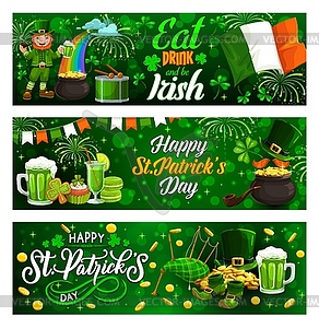 Happy Patricks day symbols. Food, drinks, music - vector image