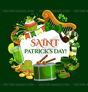 Saint Patrick day, gold coins and leprechaun shoes - vector clipart