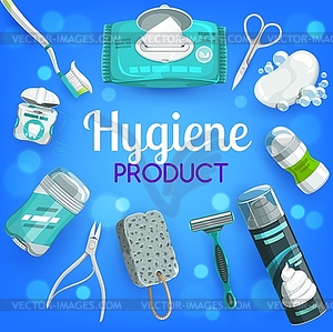 Hygiene products. soap, brush, toothpaste - vector image