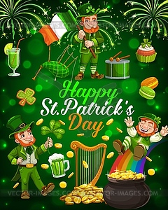 Irish leprechaun, gold and shamrock. Patricks Day - vector EPS clipart