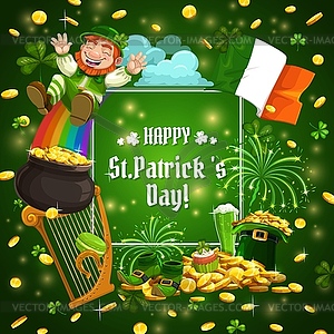 Green shamrock, leprechaun gold, green beer - vector clipart