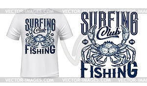 Nautical t-shirt print, ocean crab - vector image