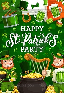 Leprechaun, gold and Irish flag. St. Patricks day - vector clipart