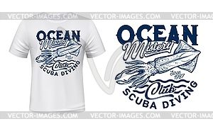 T-shirt squid print, diving club emblem - vector image