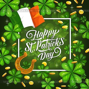 St Patricks day Irish flag, shamrock background - vector clipart