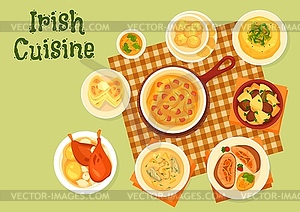 Irish dishes with fish, meat and vegetables - vector clipart