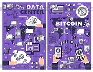 Data cloud storage and bitcoin cryptocurrency - vector clipart