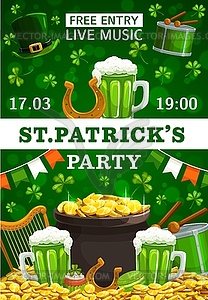 Патрика День зеленой вечеринки, ирландский праздник трилистник - иллюстрация в векторе